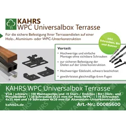 KAHRS WPC Universalbox Terrasse, Montageclip V2A, schwarz, 100 Stck/Paket, inkl. Startclips, Schrauben, Bit und Bohrer