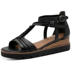 Keilsandalette TAMARIS, Damen, Gr. 39, schwarz, Leder, Lederimitat, modisch, Schuhe, Riemchensandale, Sommerschuh mit Flechtriemchen
