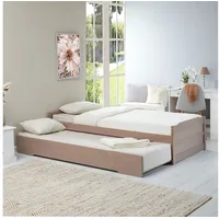 Idimex Ausziehbett Lorena in 90 x 190 cm, schönes Tagesbett aus Kiefer massiv in Taupe, praktisches Jugendbett mit Auszugskasten