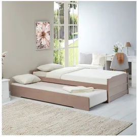 Idimex Ausziehbett Lorena in 90 x 190 cm, schönes Tagesbett aus Kiefer massiv in Taupe, praktisches Jugendbett mit Auszugskasten