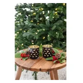 Edzard 2er-Set Teelichtglas Luna (Höhe 8 cm), schwarz, Hirsch-Motiv