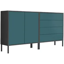 BMG Möbel Sideboard Mailand Set 3, grifflos, Metallfüßen, Anthrazit/ Petrol
