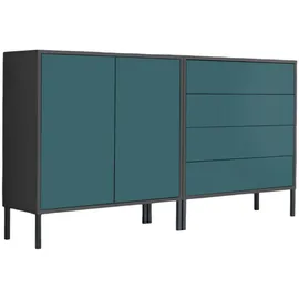 BMG Möbel Sideboard Mailand Set 3, grifflos, Metallfüßen, Anthrazit/ Petrol
