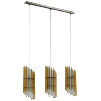 EGLO Decken Pendel Lampe Holz Lamellen Wohn Ess Zimmer Textil Hänge Leuchte natur weiß l 75,5 cm 33549