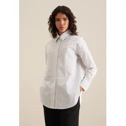 Longbluse SEIDENSTICKER "Schwarze Rose", Damen, Gr. L (40), weiß, 100% Baumwolle, gestreift, oversize, ohne Ausschnitt, Langarm, Blusen, Langarm Kragen Streifen