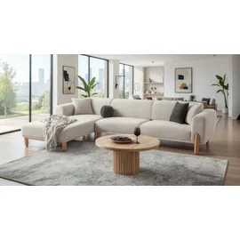 aea Ecksofa Beige mit Holzbeinen für gemütliche Wohnzimmer - Beige