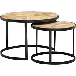 Kadima Design Couchtisch-Set `Esino`: Industrie-Stil, massives Holz und Metall, platzsparend, handgefertigt. Beige, 60x60x40 cm