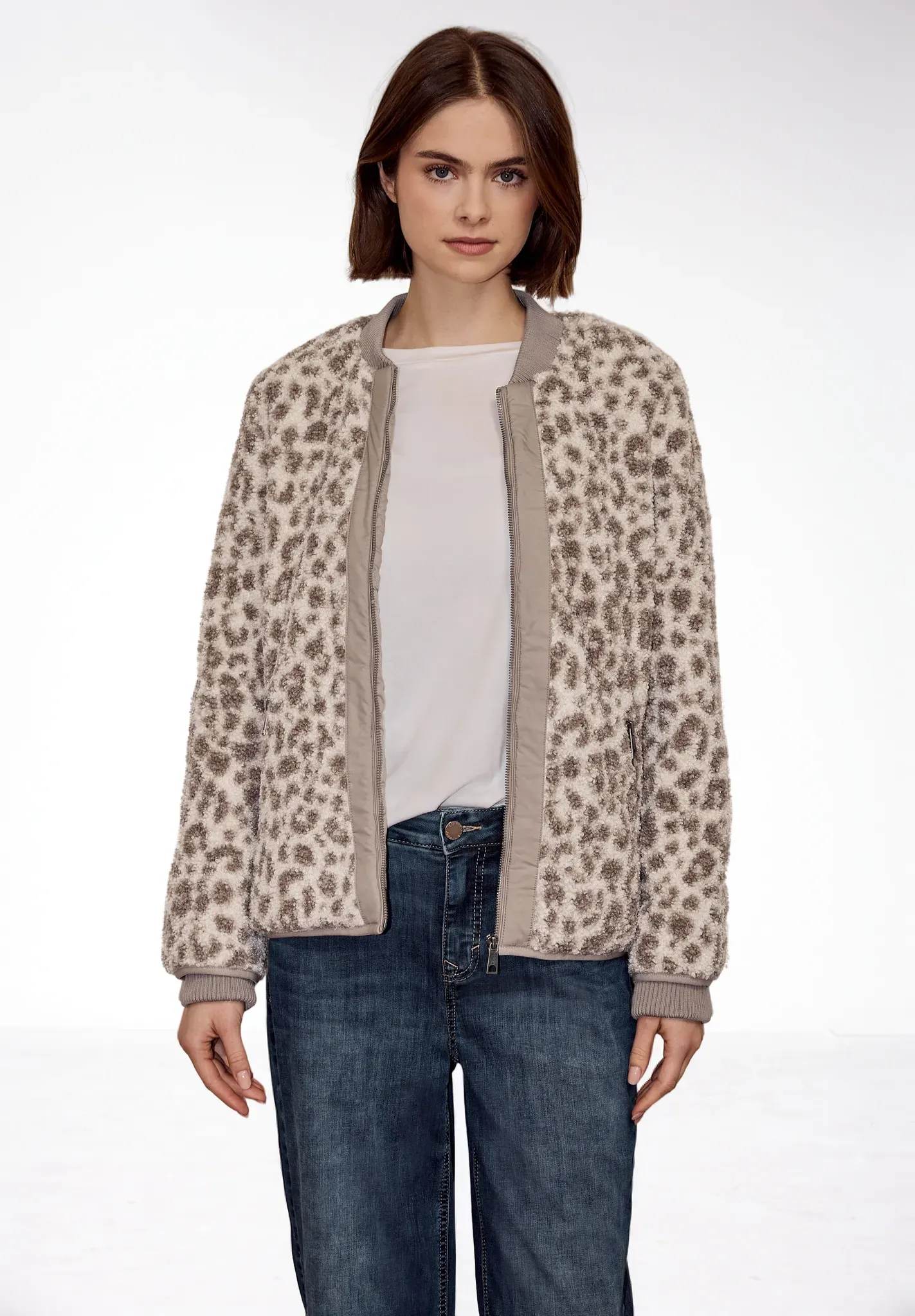 Blouson STREET ONE STUDIO, Damen, Gr. 42, cashmere grau, Stoff, Obermaterial: 100% Polyester. Futter: 100% Polyester, normal normal, Rundhals, Bündchen, Jacken Blouson, Rundhalsausschnitt