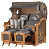 Mr. Deko Strandkorb Komplettset - bene living - Ammersee Grande XL Teak - PE grau - Modell 544 - inkl. Liftersystem