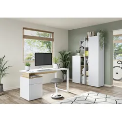 Kadima Design Schreibtisch mit Container in Weiß-Beige, 140x61x74, Metallkufen, Stoßfest, `Sage`-Serie