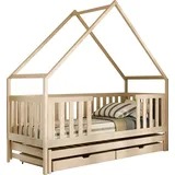 Mirjan24 Kinderbett mit Schubladen Magic, Bett mit zwei Schlaffläche, Lattenrost, Holzkonstruktion (Farbe: Kiefer, Größe: 90x190 cm) - Beige