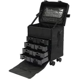 Kosmetikkoffer Trolley mit Schublade, Professionell Make Up Koffer Rollkoffer Schminkkoffer mit Rollen für Kosmetikerin Friseure, Schwarz