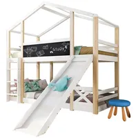 Kinderbett Baumhaus mit Rutsche & Leiter 90 x 200 cm, Hochbett für Kinder– 2x Lattenrost- Natur & Wei - Weiß