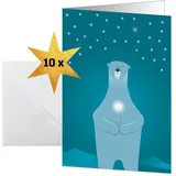 Sigel DS077 Weihnachts-Karten Set mit Umschlag, A6, 10 Stück, "Polar bear with candle", ideal zum Bedrucken, aus nachhaltigem Papier