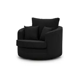 S-Style Drehsessel Ted Cord 107 x 94 x 0 cm Schwarz drehbar mit Kissen