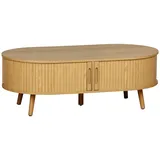 sweeek Skandinavischer Couchtisch mit Geriffeltm Holzlook, und 2 Schiebetüren - sweeek