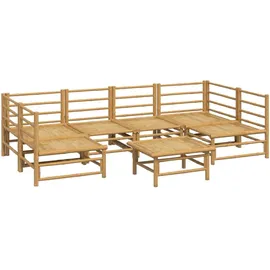 vidaXL Garten-Lounge-Set 7-tlg. mit hellgrauen Kissen Bambus braun