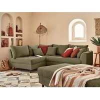 lisa design - Rune – Ecksofa Links – 4-sitzer – Mit Hocker – Aus Cord - Grün