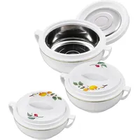 King 3/6tlg. KING® Thermobehälter-Set CITRUS ca. 5.3L / 3x Thermobehältergrößen: 1200ml, 1600ml und 2500ml / Farbe: Weiß mit Motiv