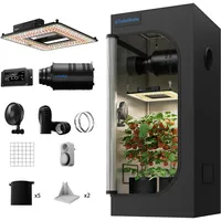 Turbowuchs Turbo1000& 70x70x160cm Growzelt Komplettset 100W LED Grow Lampe Dimmbarer Vollspektrum LM301H EVO Diodes Hydroponics Growing Tent Set Belüftungssystem GrowZelt Kit Komplettes