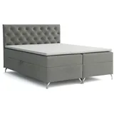 Deine Möbel 24 Boxspringbett GAVI Boxspring Komplettbett Polsterbett Bonellfederkernmatratzen H3 (Beige Grau Dunkelgrau Graphit Schwarz, 3-St., Velour Stoff 120x200 140x200 160x200 180x200 200x200), inkl. Bettkasten Topper Matratzen H3 grau