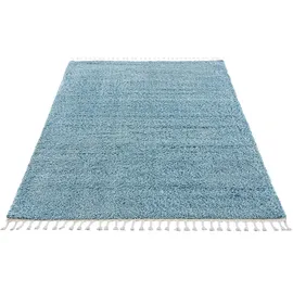 Carpet City "Pulpy 100" Gr. 7, blau, -240x340 cm - Shaggyteppich Langflor - Kettfäden - Schlafzimmerteppich Flauschig weich, mit Fransen, uni, viele Größen, Wohnzimmer, Schafzimmer