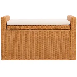 Mendler Aufbewahrungstruhe M92, Truhe Sitzbank Garderobenbank, Kissen Kubu Rattan 88cm ~ honigfarben