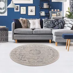 Teppich CARPET CITY "Art 1652", grau, H:7mm Ø:120cm, Polypropylen, Teppiche, Kurzflor, Ornamenten-Muster, Boho & Mandala Stil