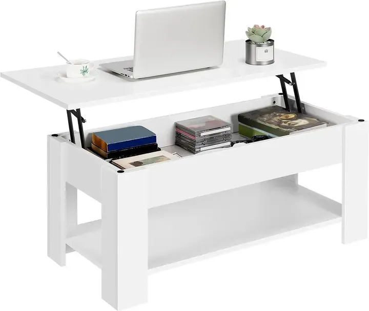 Yaheetech Couchtisch mit höhenverstellbarer Tischplatte, Wohnzimmertisch, ausziehbarer Sofatisch für Wohnzimmer, Büro, Weiß