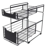 2-Etagen Teleskopschublade, Metall Ausziehbarer Schrank Organizer, 37.4 * 28.2 * 44cm, Küchenschublade Korbauszug Schrankauszug, Pull Out Cabinet organizer für Küche, Bad, Wohnzimmer