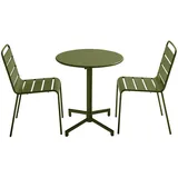 Oviala Gartenset 2 St. 1 Tisch und 2 Stühle 2-Sitzer  rund  UV-beständig  stapelbar  grün