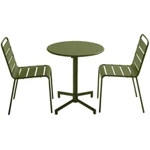 Oviala Gartenset 2 St. 1 Tisch und 2 Stühle 2-Sitzer  rund  UV-beständig  stapelbar  grün