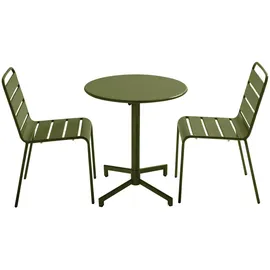 Oviala Gartenset 2 St. 1 Tisch und 2 Stühle 2-Sitzer  rund  UV-beständig  stapelbar  grün