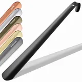 JK Trade® 42cm STABILER Edelstahl Schuhlöffel Lang | 2mm polierter Metall Schuhanzieher Lang zum Stehen | Schnell & Einfach | optimierte Länge & Breite | Shoe Horn | Business | Aufhängbar