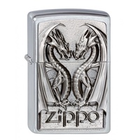 Zippo Feuerzeug 2002728 Twins Dragon Heart Benzinfeuerzeug, Messing, Brushed Chrome, 1 x 3,5 x 5,5 cm