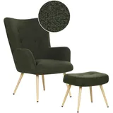 Beliani Sessel Vejle Polyester 67 x 95 x 52 cm Dunkelgrün mit Hocker
