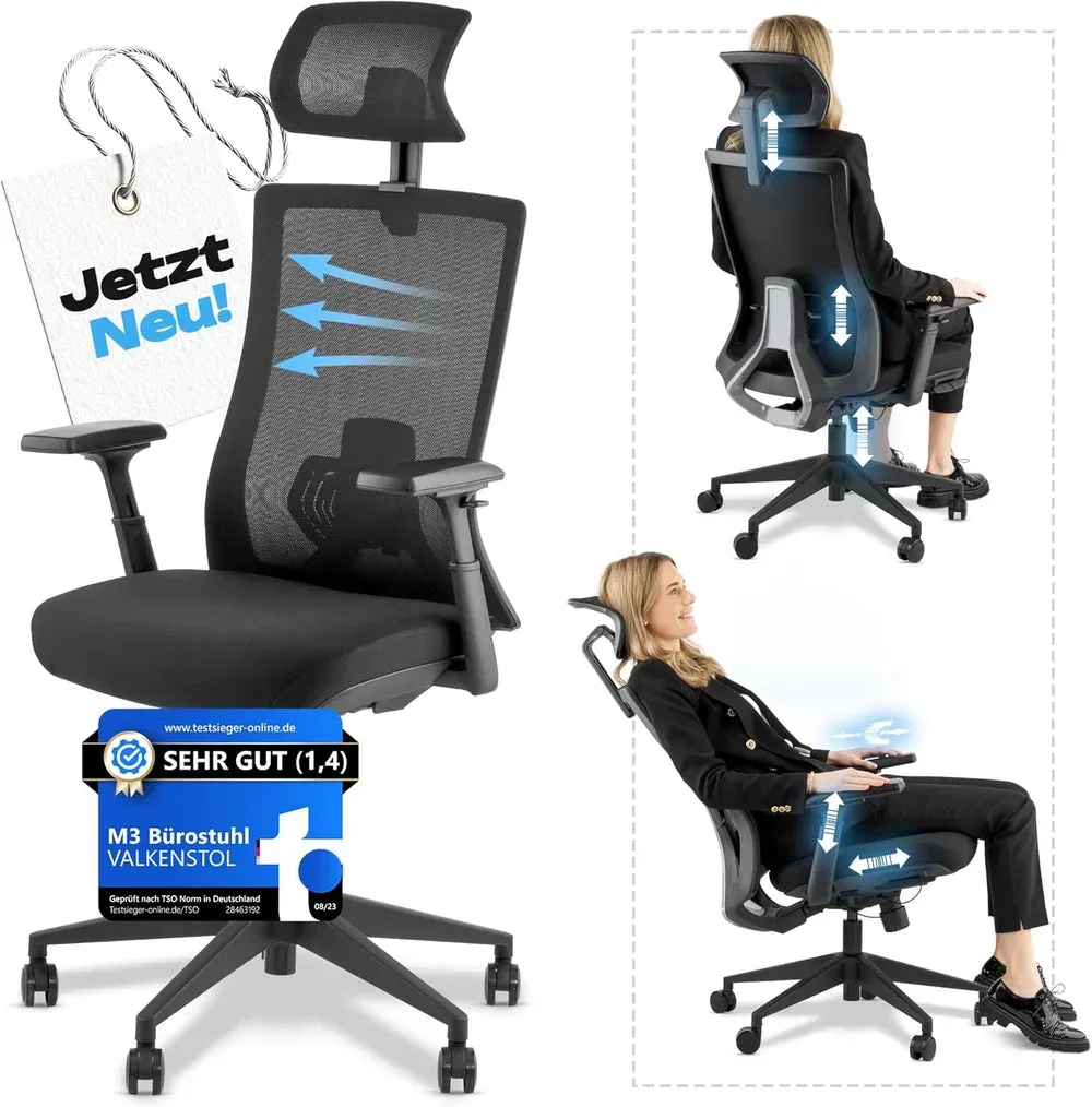 VALKENSTOL M3 - Ergonomischer Bürostuhl Allrounder mit Designanspruch - Pro Schwarz