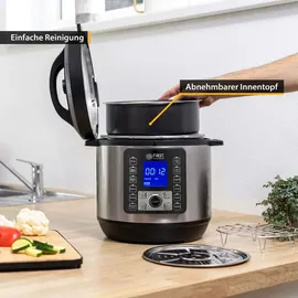 First Austria TZS First Austria Multikocher 6L, Schnellkochtopf 1000W 12 Programme, Timer, Edelstahl, Warmhaltefunktion, Dampfgarer, Reiskocher, Silbe...