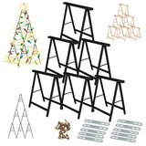 MODO24 Sägebock Holzbock, Klappbock Arbeitsbock, 6er-Set inklusive Montageteile, DIY Weihnachtsbaum, Tannenbaum SET, Tapezierbock Montagebock Unterstellbock, Baum Abmessungen 215x130x73 cm, Schwarz