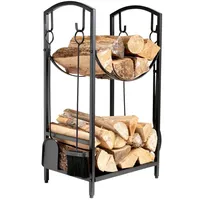 NEUSTEIN Kaminholzregal mit 4 Kaminbesteck Metall 75 x 30 x 40 cm Schwarz