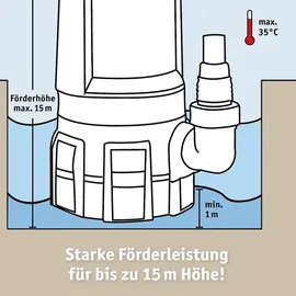 WALTER WERKZEUGE Tauchpumpe WZ8346 1100 W 15 m Förderhöhe 21.000 l/h inkl. 20 m Schlauch