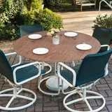 Highdi Elastische Tischdecke Rund Abwaschbar, PVC Spanntischdecke Rund Gartentischdecke Outdoor Round Tischdecke mit Gummizug für Esszimmer, Küche und Picknick (Hölzern,48in R(90-110cm))