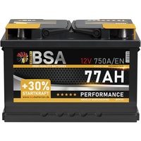 BSA Autobatterie 77Ah 12V Batterie 750A/EN +30% Startleistung ersetzt 68AH 70AH 72AH 74AH 75AH 80AH