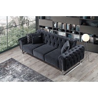 Villa Möbel 3-Sitzer Nova Sofa Schlaffunktion mit Knopfsteppung, 1 Stk. 3-Sitzer, Quality Made in Turkey, Mikrofaser Samtstoff schwarz