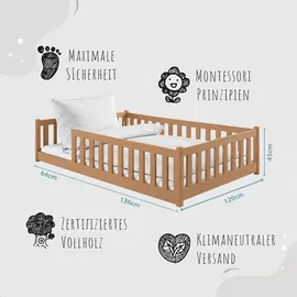 Kids Collective Jugendbett Bodenbett 120 x 200 cm Kiefer massiv braun Zimt