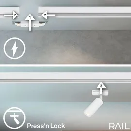 Briloner Rail Schienensystem Komplettset, 4x LED Spots, Dimmbar, Einspeisung, Weiß, 1,5 m