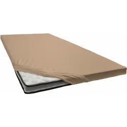Spannbettlaken ESTELLA "Jersey Topper aus Baumwolle mit Elasthan", braun, B:100cm L:200cm, Jersey, Obermaterial: 97% Baumwolle, 3% Elasthan, Laken, für Topper bis 10 cm Höhe