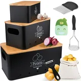 TEGOVE Kartoffel Aufbewahrungsbox 3er Set,Kartoffeltopf,Zwiebeltopf und Knoblauchtopf,Zwiebel Aufbewahrung,Großer Vorratsbehälter aus Metall,Kartoffel Vorratsdosen Set for Hält Gemüse Länger Frisch