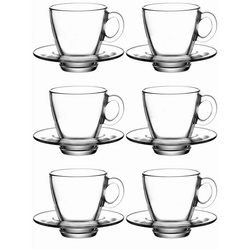 Pasabahce Gläser-Set Aqua, Glas, 6 x Pasabahce Aqua Kaffeetassen – 6 x Untertassen weiß