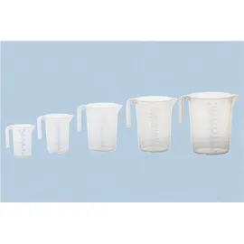 Hünersdorff Messbecher 2l | Polypropylen (PP) | bruchsicher und spülmaschinengeeignet | offener Griff | blaue Skala, Transparent+blau